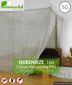 Shielding canopy Electrosmog PRO | 99.999% screening attentuation against WIFI, RF radiation (HF shielding up to 50dB) | groundable | effective against 5G! Queensize 160. Set.
