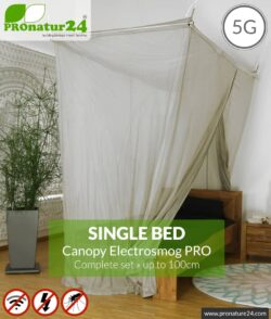 Shielding canopy Electrosmog PRO | 99.999% screening attentuation against WIFI, RF radiation (HF shielding up to 50dB) | groundable | effective against 5G! Single bed. Set.