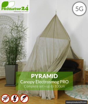 Shielding canopy Electrosmog PRO | 99.999% screening attentuation against WIFI, RF radiation (HF shielding up to 50dB) | groundable | effective against 5G! Pyramid. Set.