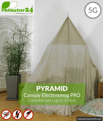 Shielding canopy Electrosmog PRO | 99.999% screening attentuation against WIFI, RF radiation (HF shielding up to 50dB) | groundable | effective against 5G! Pyramid. Set.
