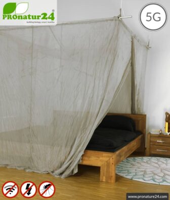Shielding canopy Electrosmog PRO | 99.999% screening attentuation against WIFI, RF radiation (HF shielding up to 50dB) | groundable | effective against 5G! Double bed.