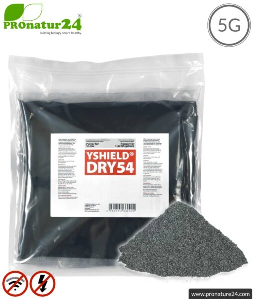 Special shielding paint DRY54 in powder form | >99.99999% shielding attentuation effectiveness (up to 75dB) | LF grounding necessary | effective for 5G!