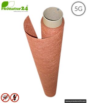 Shielding fleece SAPHIR | Fibre fleece with copper coating | up to 99.999 % shielding effect (HF shielding attenuation up to 56 dB) | 100 cm width. Grounding NF necessary. Effective against 5G!