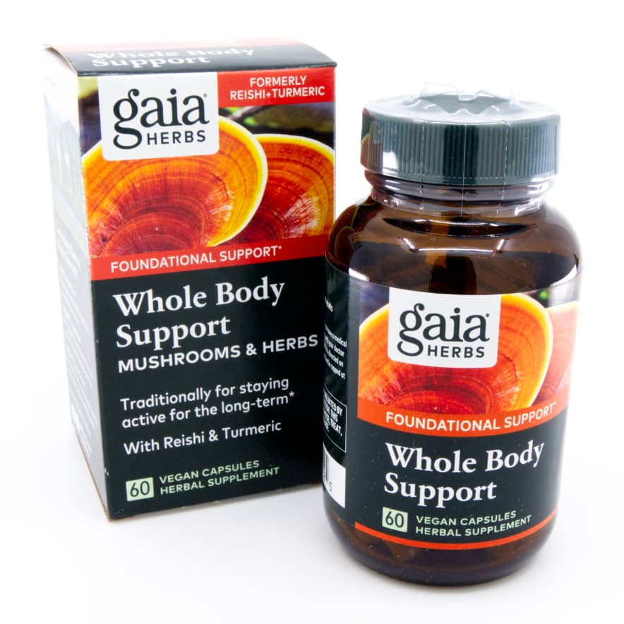 WHOLE BODY SUPPORT by Gaia Herbs | reishi, shiitake, turmeric and ginger for your daily energy boost | mushrooms & herbs | 60 capsules.