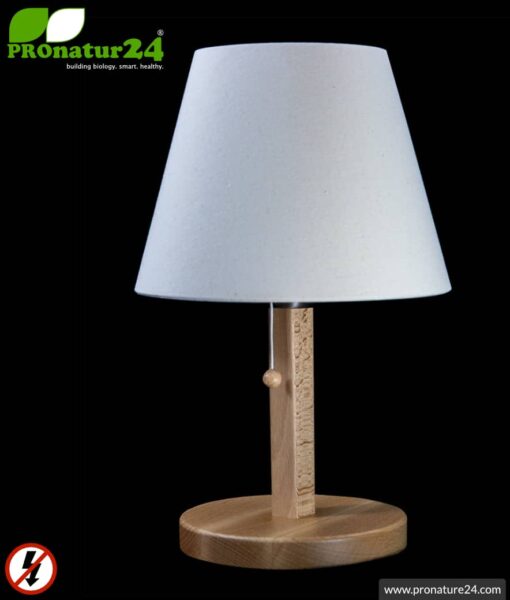 Shielded table lamp made of beech wood with lampshade in NATURAL color | made of chintz, a linen weave cotton fabric | 31 cm high. E27 socket. 40 watts.