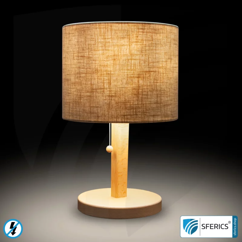 Shielded table lamp made of beechwood | Cylinder shape | NATURAL lampshade | made of natural cotton/linen (nettle fabric) | E27 socket