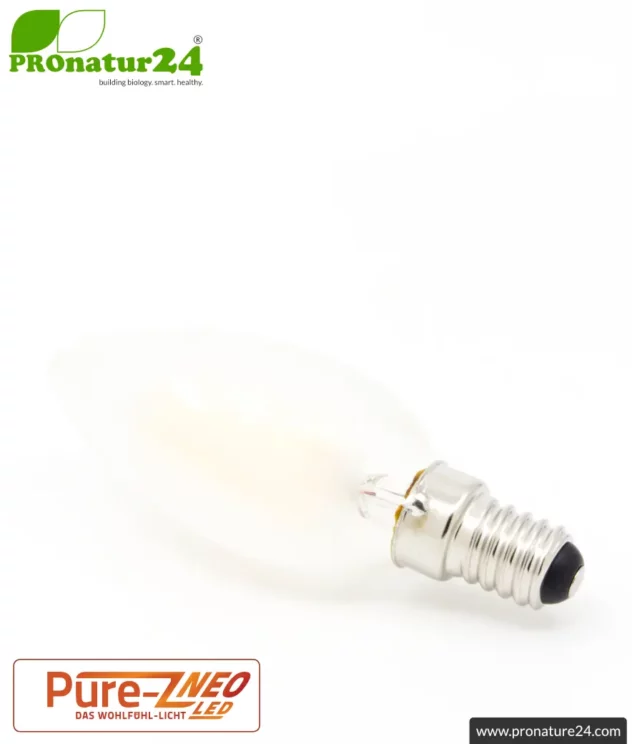 4 watts LED filament candle Pure-Z NEO by BioLicht | CRI 97 | As bright as 38 watts, 400 lumen | Warm white (2700 K) | Flicker-free (< 1%), E14 socket