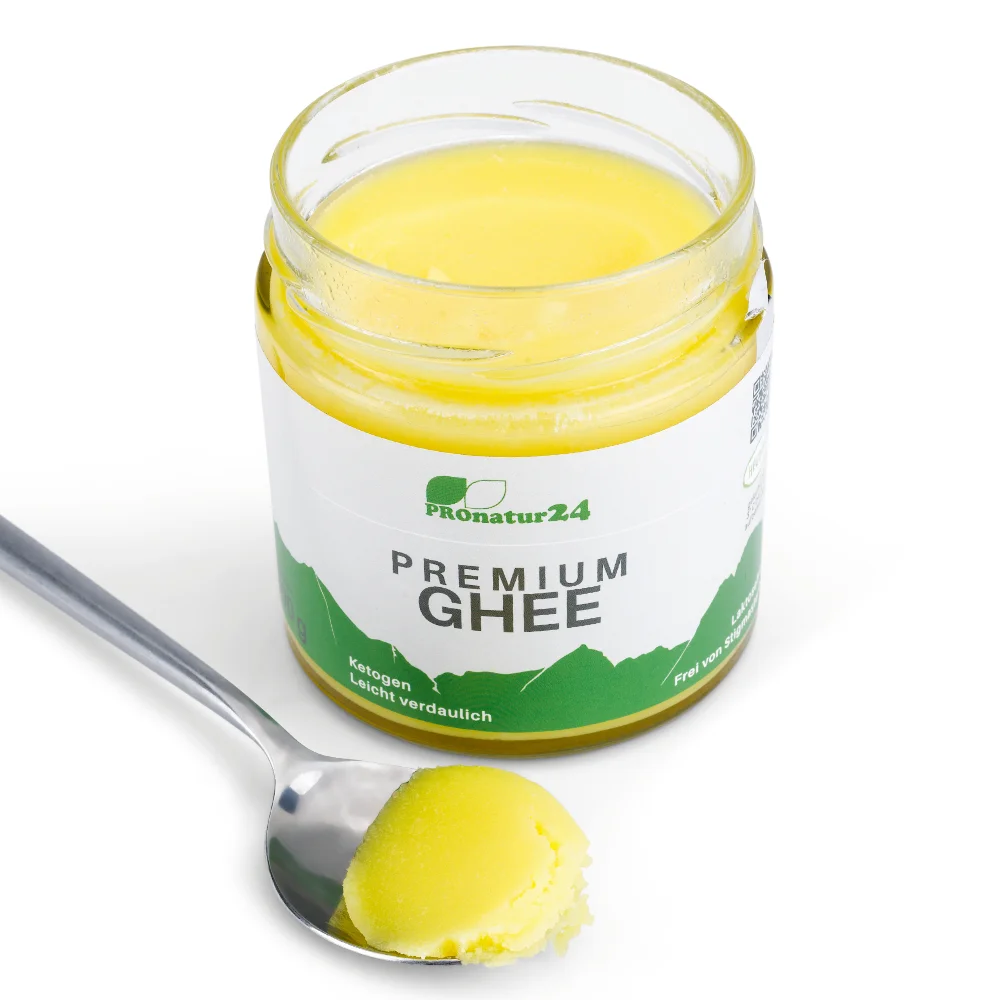 PREMIUM GHEE | Ayurvedic clarified butter, made out of 100% hay milk (AT pasture grazing certified) | filled by hand in glass | perfect for low-carb and ketogenic diets. Feedimage.