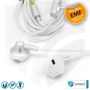 Air Tube Stereo Headset with Microphone | AirTube MINI | radiation-free technology without electrosmog | white-silver | with jack plug