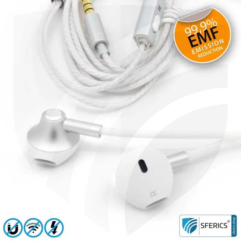 Air Tube Stereo Headset with Microphone | AirTube MINI | radiation-free technology without electrosmog | white-silver | with jack plug