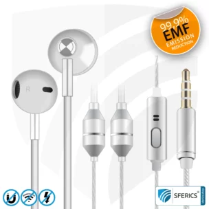 Air Tube Stereo Headset with Microphone | AirTube MINI | radiation-free technology without electrosmog | white-silver | with jack plug