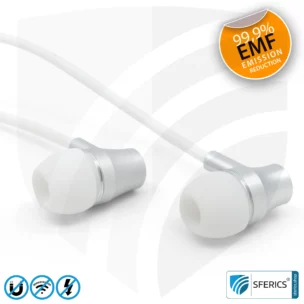 Air Tube In-Ear Stereo Headset with Microphone | AirTube SMART | radiation-free technology without electrosmog | white-silver | with jack plug