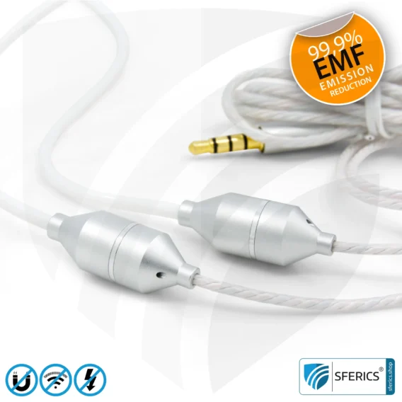 Air Tube In-Ear Stereo Headset with Microphone | AirTube SMART | radiation-free technology without electrosmog | white-silver | with jack plug