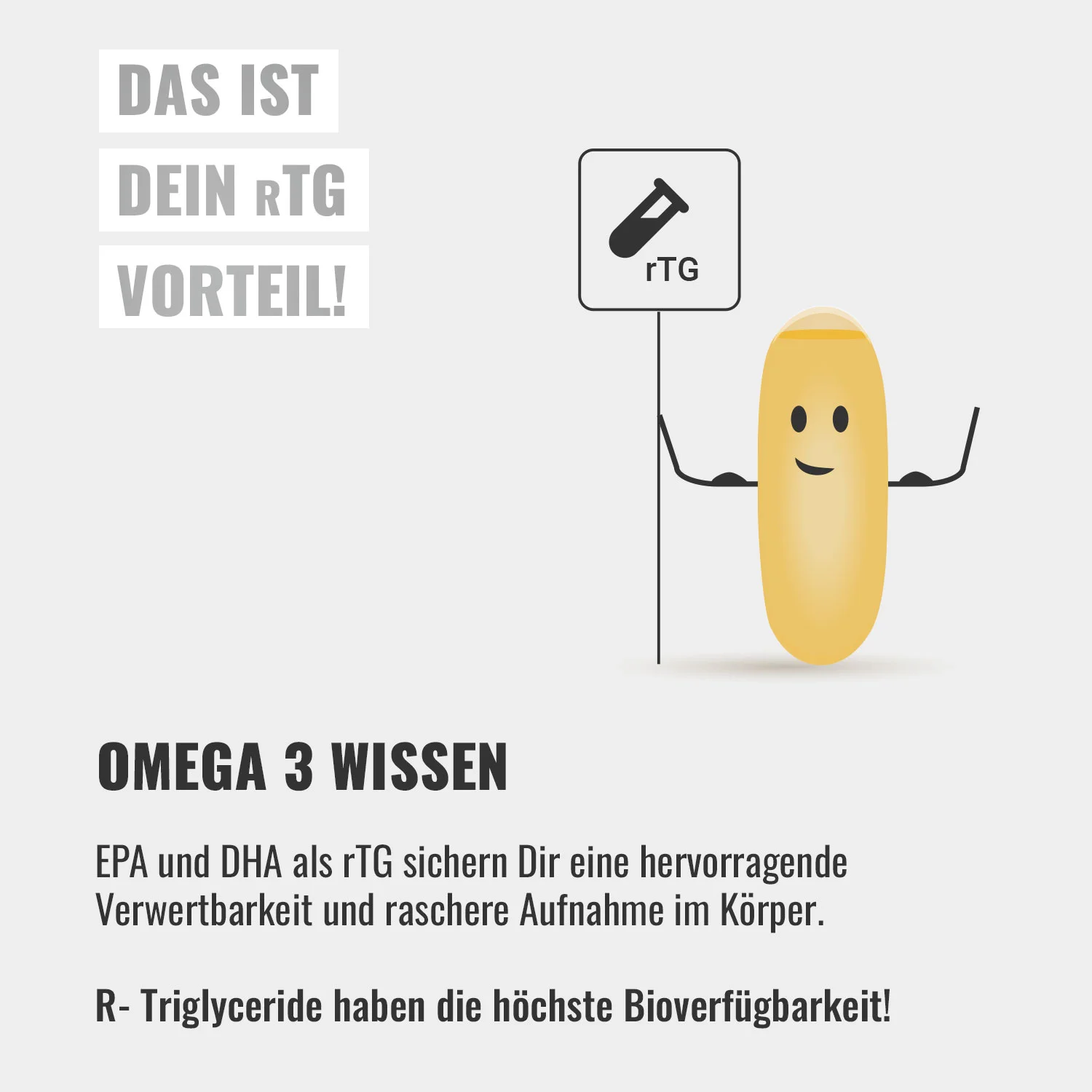 That's your R-TG advantage! | OMEGA 3 KNOWLEDGE - EPA and DHA as R-TG ensure you an excellent usability and faster absorption in the body. R-Triglycerides have the highest bioavailability!