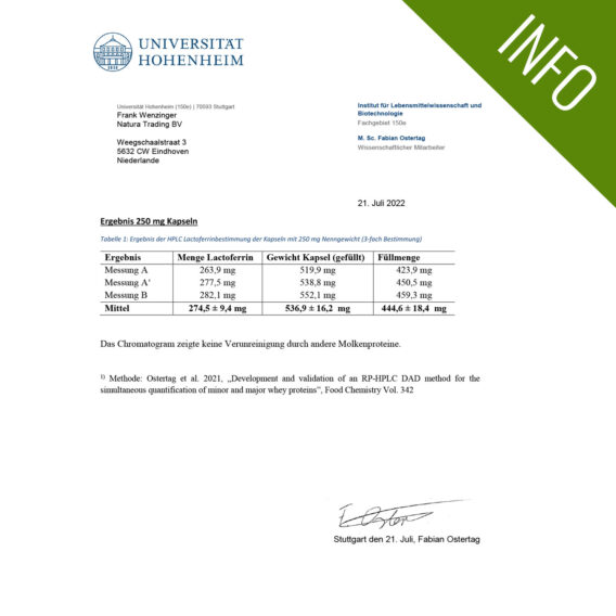 Lactoferrin HFQ | 250mg lactoferrin per capsule | premium quality dietary food