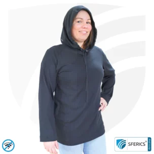 Shielding Hoodie | Long-sleeved T-shirt with hood | Protection up to 40 dB from RF electrosmog (mobile phone, WIFI, LTE) | Durable, made of Black-Jersey shielding fabric | 5G ready!