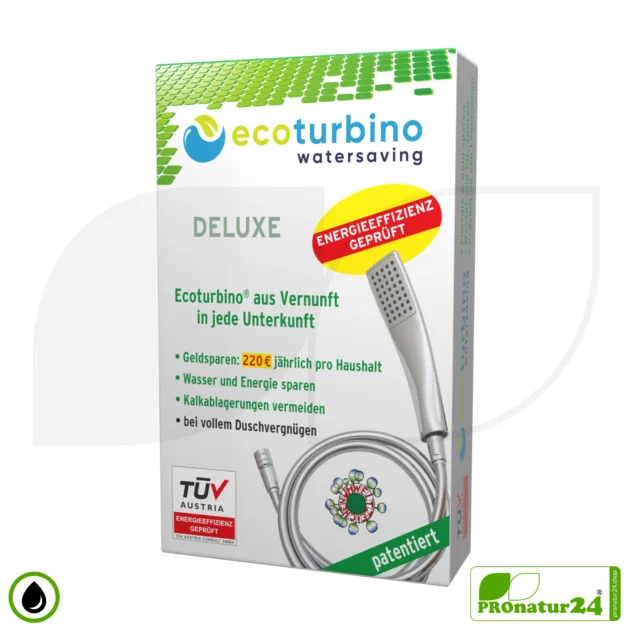 ecoturbino® deluxe shower set 10 Legio | ET10L water-saving adapter + shower hose + DESIGN shower head | silver