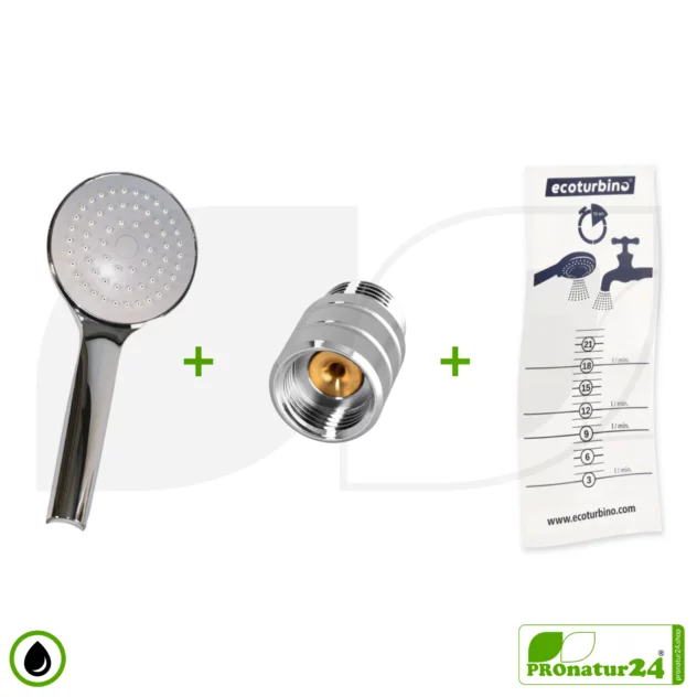 ecoturbino® Handheld Shower UPGRADE SET 10 Legio | ET10L Water-saving Adapter + Handheld Shower Head
