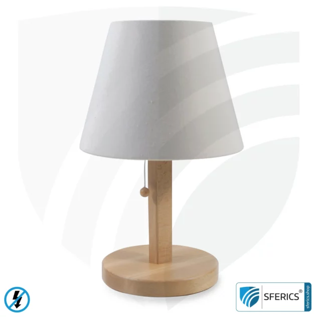 Shielded table lamp made of beech wood with lampshade in NATURAL color | made of chintz, a linen weave cotton fabric | 31 cm high. E27 socket. 40 watts.