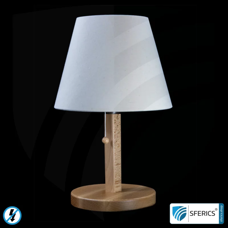 Shielded table lamp made of beech wood with lampshade in NATURAL color | made of chintz, a linen weave cotton fabric | 31 cm high. E27 socket. 40 watts.