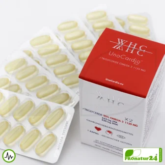 WHC UnoCardio® X2 | 90% OMEGA-3 Fatty Acids - 1150 mg | 60 Orange-Flavored Softgel Capsules