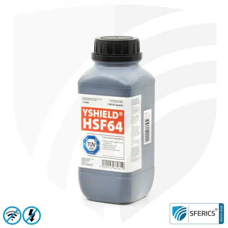 Shielding paint HSF64 | RF screening attenuation against electrosmog up to 93 dB at 40 GHz | without preservative » ideal for allergy sufferers | TÜV SÜD certified | effective at 5G!