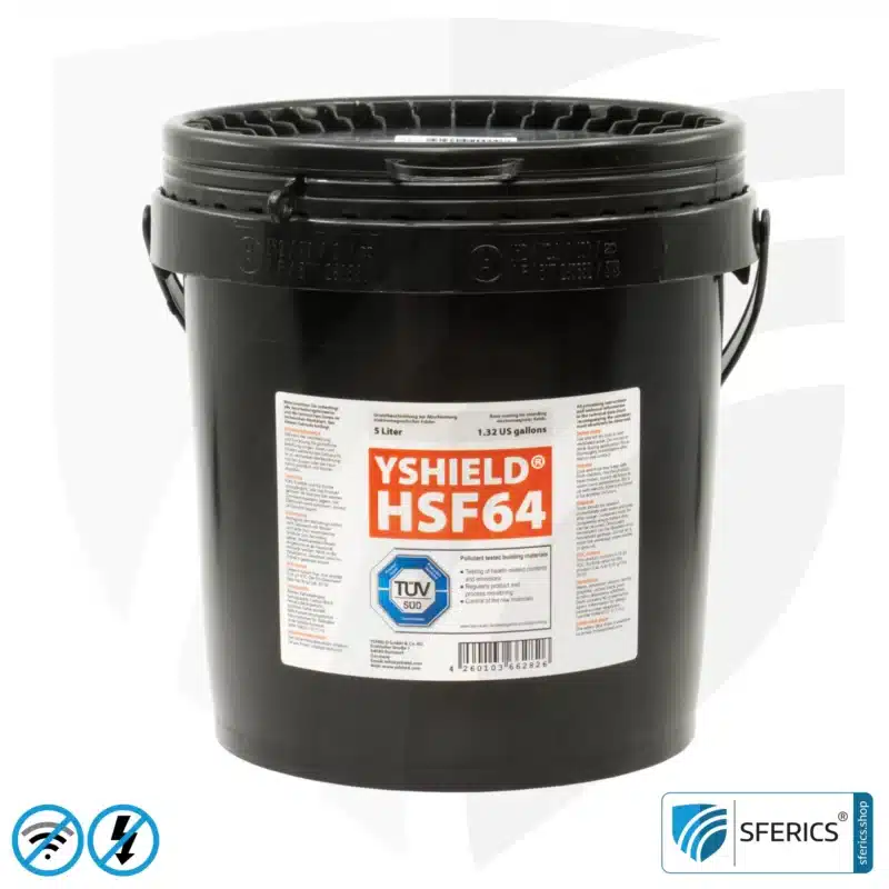 Shielding paint HSF64 | RF screening attenuation against electrosmog up to 93 dB at 40 GHz | without preservative » ideal for allergy sufferers | TÜV SÜD certified | effective at 5G!