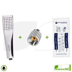 Shower Head DELUXE UPGRADE SET 10 Legio | ecoturbino® | ET10L Water Saving Adapter + Designer Handheld Showerhead - Hand Shower