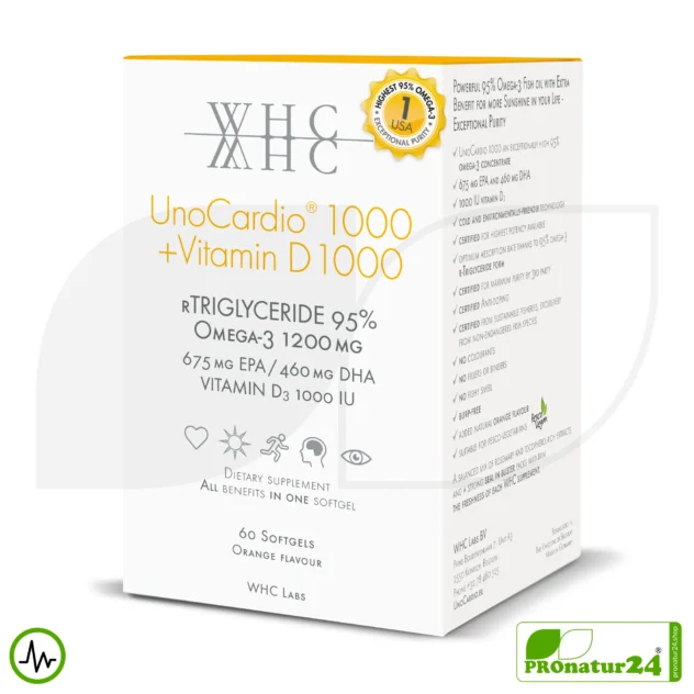 WHC UnoCardio® 1000 + Vitamin D 1000 | OMEGA-3 fatty acids | 60 softgels