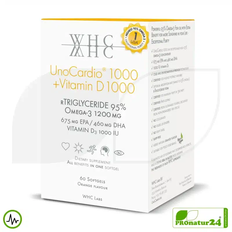 WHC UnoCardio® 1000 + Vitamin D 1000 | OMEGA-3 fatty acids | 60 softgels
