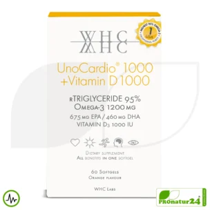 WHC UnoCardio® 1000 + Vitamin D 1000 | OMEGA-3 fatty acids | 60 softgels