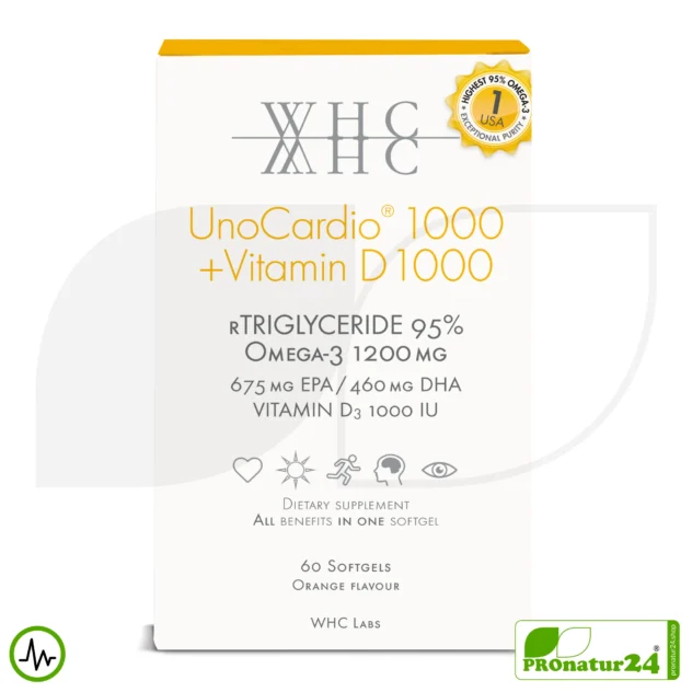 WHC UnoCardio® 1000 + Vitamin D 1000 | OMEGA-3 fatty acids | 60 softgels