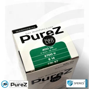 4 Watt LED Filament Pure-Z NEO | Bright as 38 watts, 400 lumens | CRI 97 | flicker-free | warm white | E14