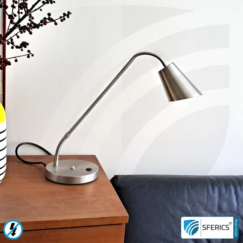 Shielded Table Lamp AMSTERDAM | silver | modern design with stylish elements in brushed steel + aluminum | flexible joints, rotatable in all directions | G9 socket