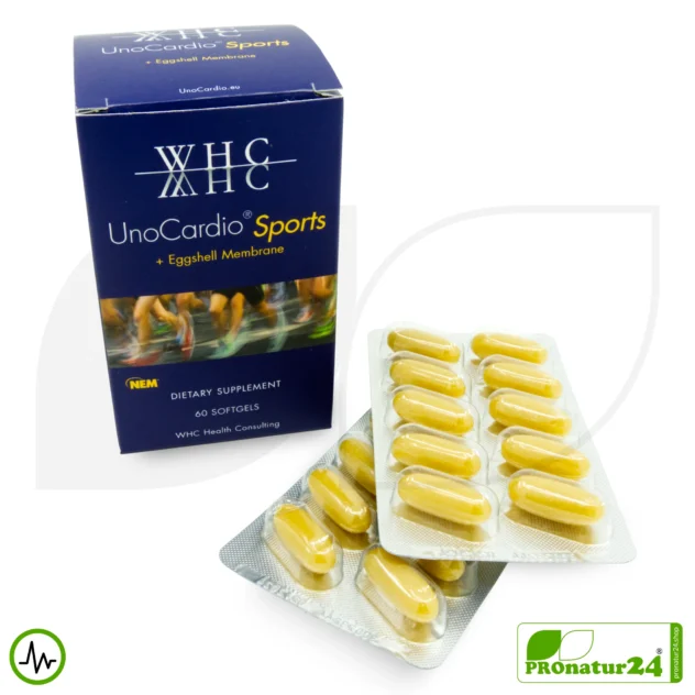 WHC UnoCardio® Sports | Omega-3 fish oil and eggshell membrane in combination | ideal for physical exertion | 60 softgels