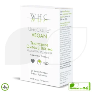 WHC UnoCardio® VEGAN | Highest Concentration of Vegan Omega-3 Capsules | OMEGA-3 Fatty Acids | 30 Softgel Capsules