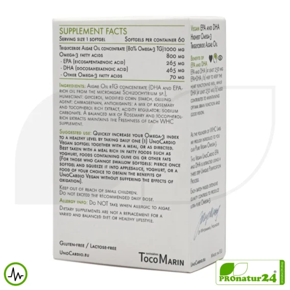WHC UnoCardio® VEGAN | Highest Concentration of Vegan Omega-3 Capsules | OMEGA-3 Fatty Acids | 30 Softgel Capsules