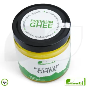 PREMIUM GHEE in GLASS | Ayurvedic clarified butter, made out of 100% hay milk (certified pasture farming AT) | filled by hand | perfect for low-carb and ketogenic diets. 18 PREMIUM GHEE | Ayurvedic clarified butter, made out of 100% hay milk (certified pasture farming AT) | filled by hand in glass | perfect for low-carb and ketogenic diets.