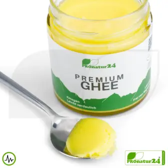PREMIUM GHEE in GLASS | Ayurvedic clarified butter, made out of 100% hay milk (certified pasture farming AT) | filled by hand | perfect for low-carb and ketogenic diets. 17 PREMIUM GHEE | Ayurvedic clarified butter, made out of 100% hay milk (certified pasture farming AT) | filled by hand in glass | perfect for low-carb and ketogenic diets.