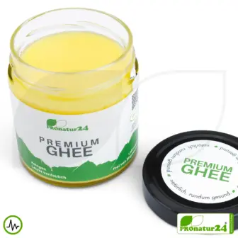 PREMIUM GHEE in GLASS | Ayurvedic clarified butter, made out of 100% hay milk (certified pasture farming AT) | filled by hand | perfect for low-carb and ketogenic diets. 21 PREMIUM GHEE | Ayurvedic clarified butter, made out of 100% hay milk (certified pasture farming AT) | filled by hand in glass | perfect for low-carb and ketogenic diets.
