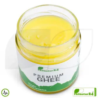 PREMIUM GHEE in GLASS | Ayurvedic clarified butter, made out of 100% hay milk (certified pasture farming AT) | filled by hand | perfect for low-carb and ketogenic diets. 20 PREMIUM GHEE | Ayurvedic clarified butter, made out of 100% hay milk (certified pasture farming AT) | filled by hand in glass | perfect for low-carb and ketogenic diets.