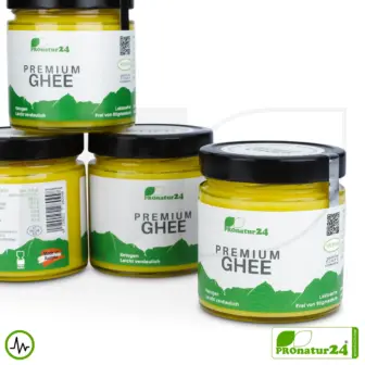 PREMIUM GHEE in GLASS | Ayurvedic clarified butter, made out of 100% hay milk (certified pasture farming AT) | filled by hand | perfect for low-carb and ketogenic diets. 22 PREMIUM GHEE | Ayurvedic clarified butter, made out of 100% hay milk (certified pasture farming AT) | filled by hand in glass | perfect for low-carb and ketogenic diets.