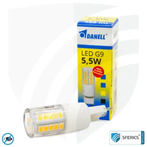 5,5 watt LED G9 | bright as 41 watts, 485 lumens | CRI 95 | flicker-free | warm white | alternative to high-voltage halogen G9