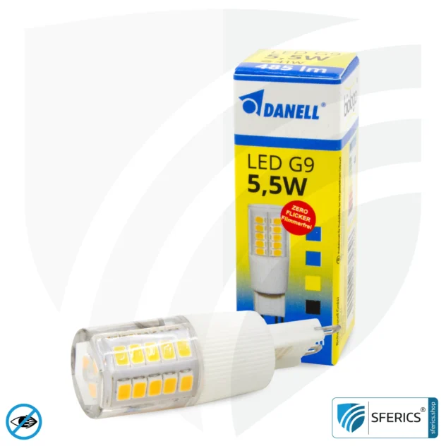 5,5 watt LED G9 | bright as 41 watts, 485 lumens | CRI 95 | flicker-free | warm white | alternative to high-voltage halogen G9