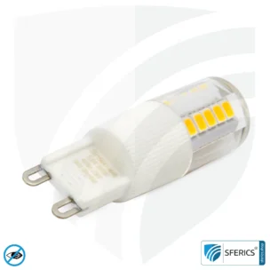 5,5 watt LED G9 | bright as 41 watts, 485 lumens | CRI 95 | flicker-free | warm white | alternative to high-voltage halogen G9