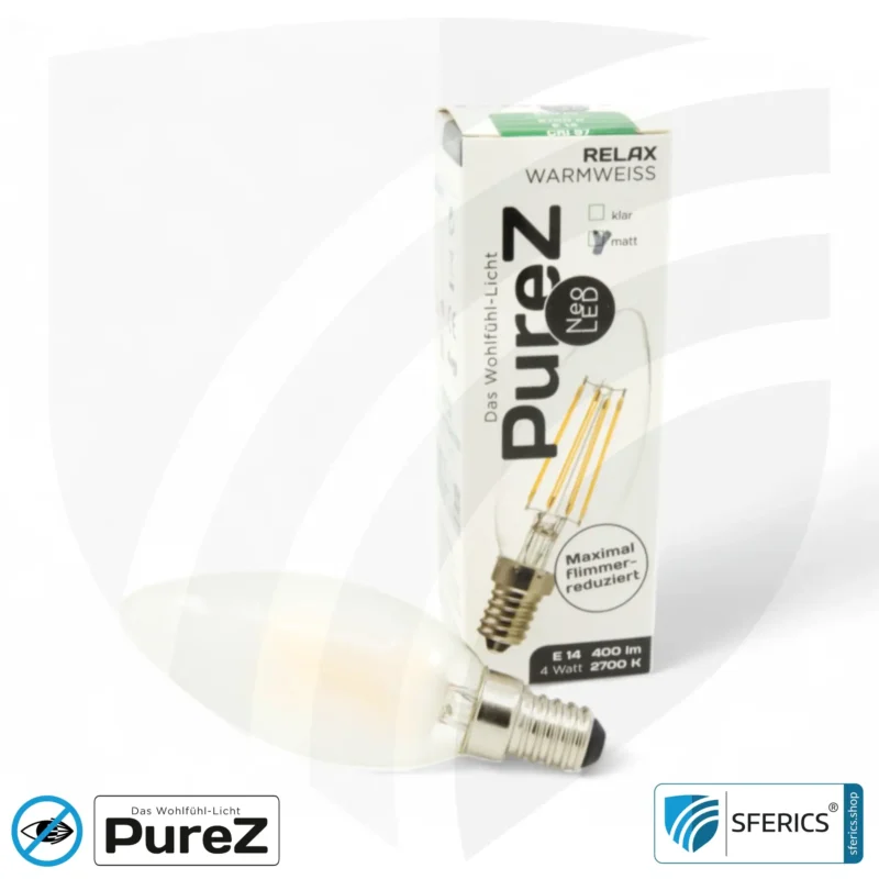 4 watt LED filament candle Pure-Z NEO | bright as 38 watts, 400 lumens | CRI 97 | flicker-free | warm white | E14 | frost