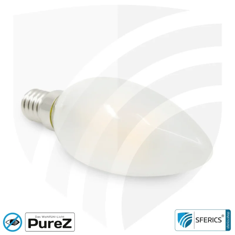 4 watt LED filament candle Pure-Z NEO | bright as 38 watts, 400 lumens | CRI 97 | flicker-free | warm white | E14 | frost
