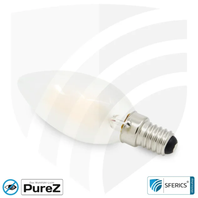 4 watt LED filament candle Pure-Z NEO | bright as 38 watts, 400 lumens | CRI 97 | flicker-free | warm white | E14 | frost