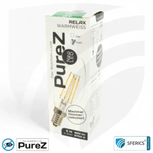 4 watt LED filament candle Pure-Z NEO | bright as 38 watts, 400 lumens | CRI 97 | flicker-free | warm white | E14 | frost