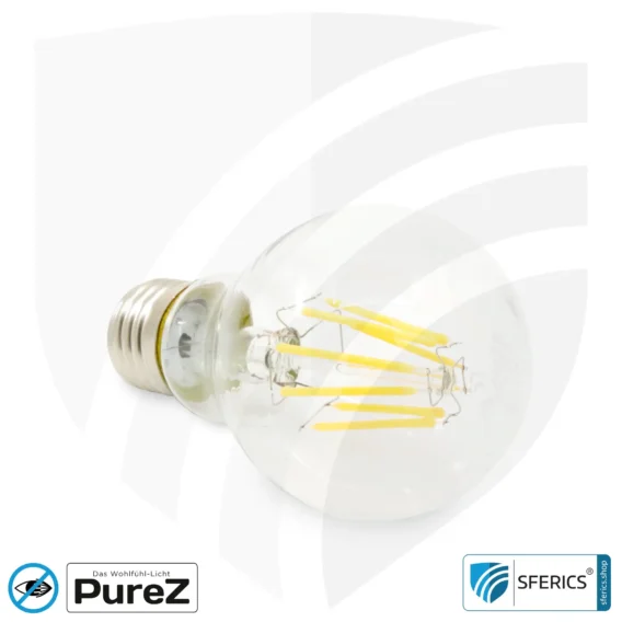 6,4 watt LED filament Pure-Z NEO | bright as 55 watts, 650 lumens | CRI 97 | flicker-free | warm white | E27. clear.